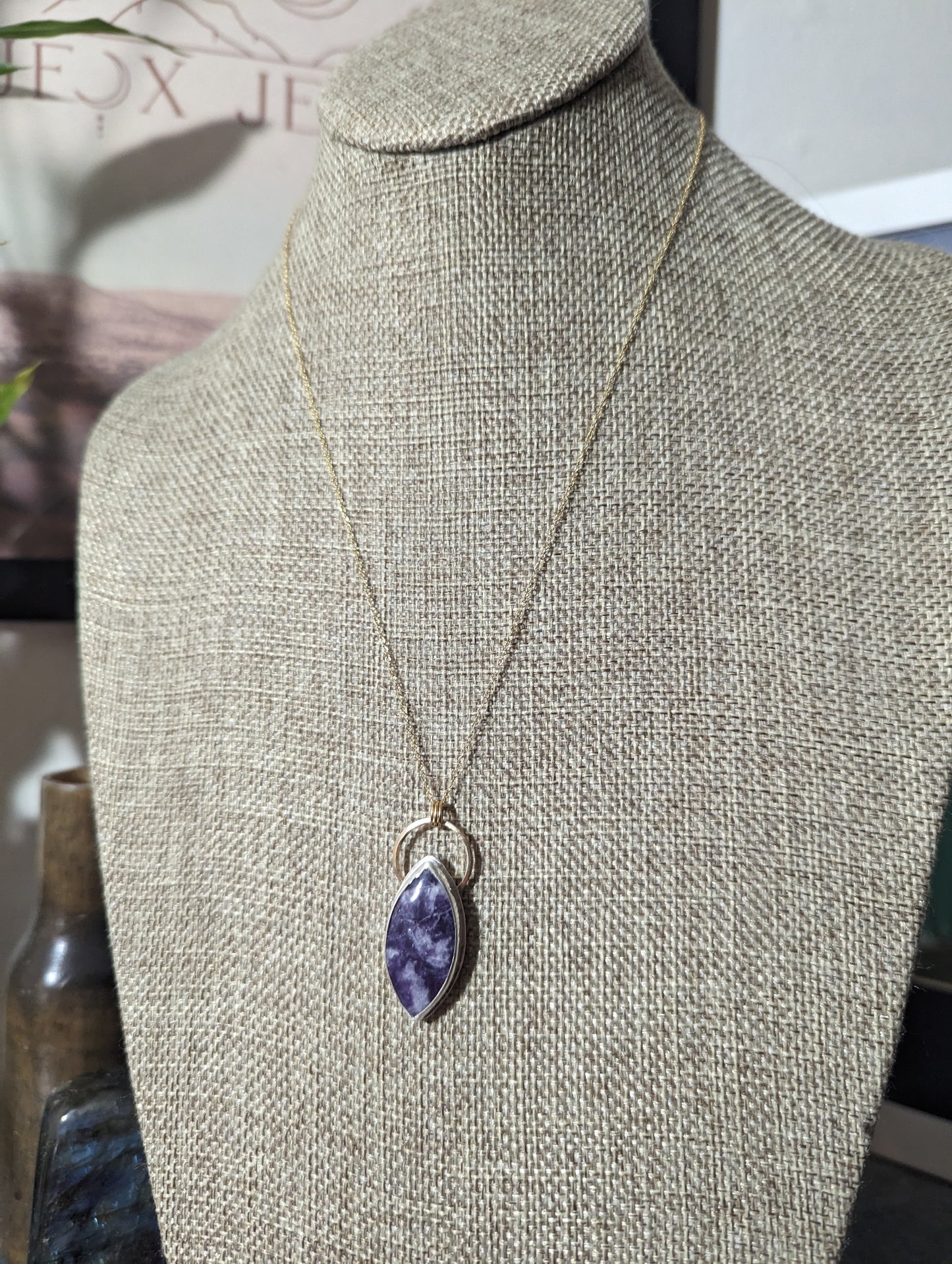 Lepidolite Marquise Mixed Metal 14kGF and Sterling Silver Necklace