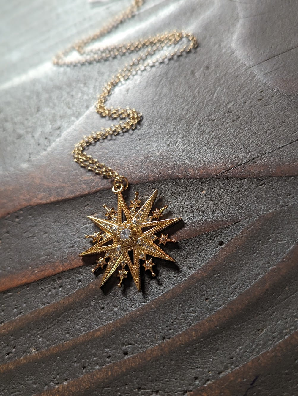 14K Gold Fill CZ Crystal Sunburst Necklace