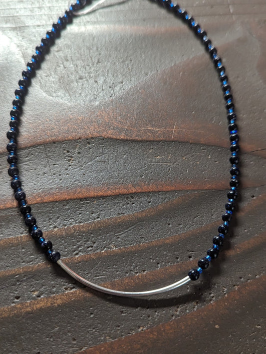 Blue Goldstone Silver Bar Necklace