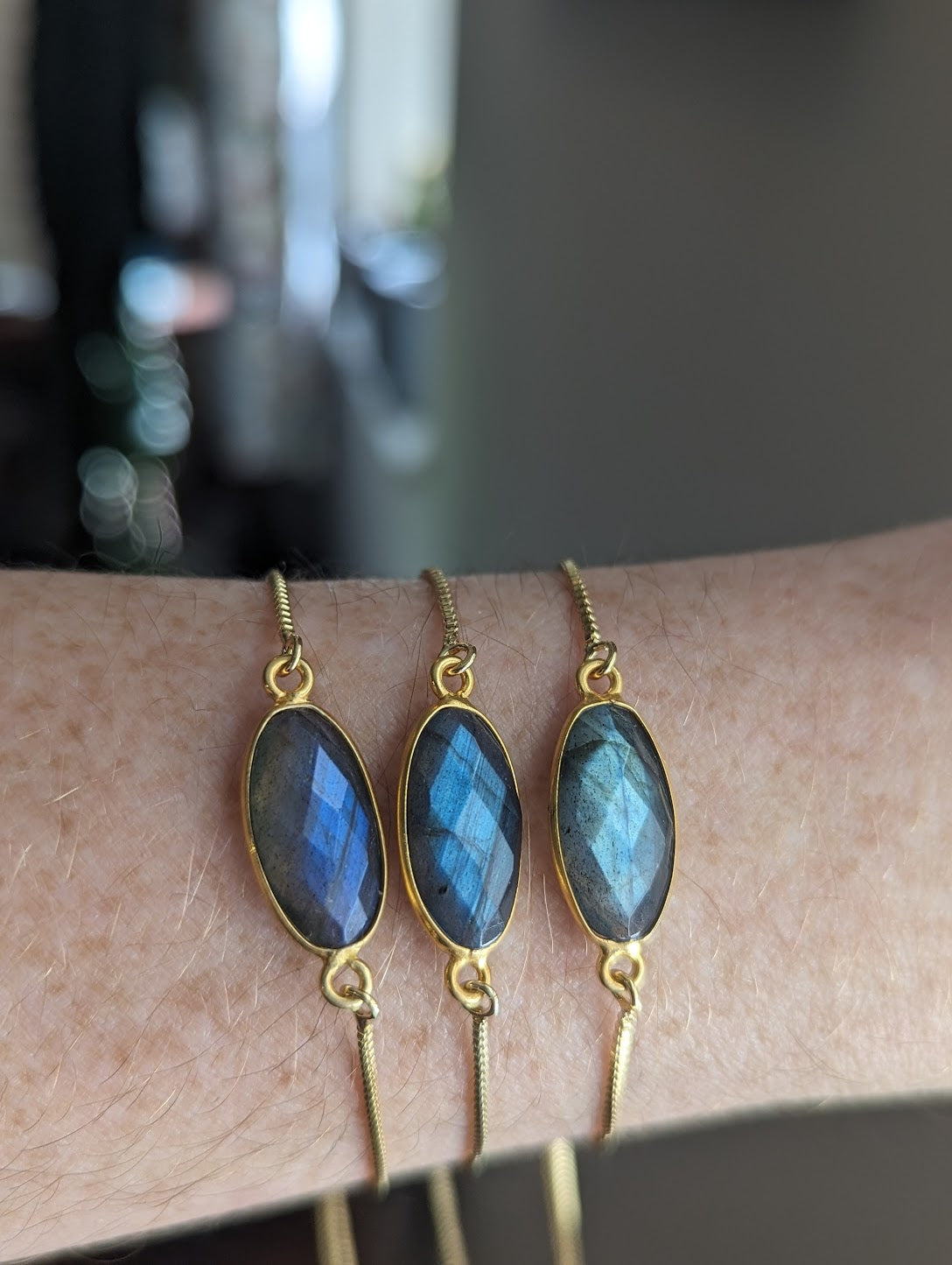 Labradorite Oval Gold Slider Bracelet