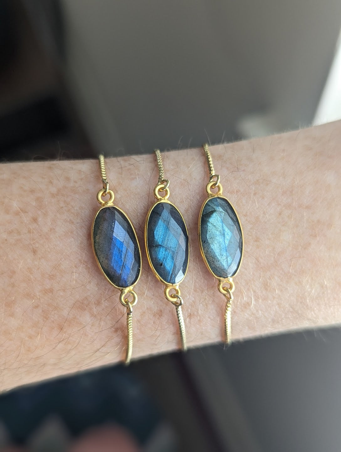 Labradorite Oval Gold Slider Bracelet