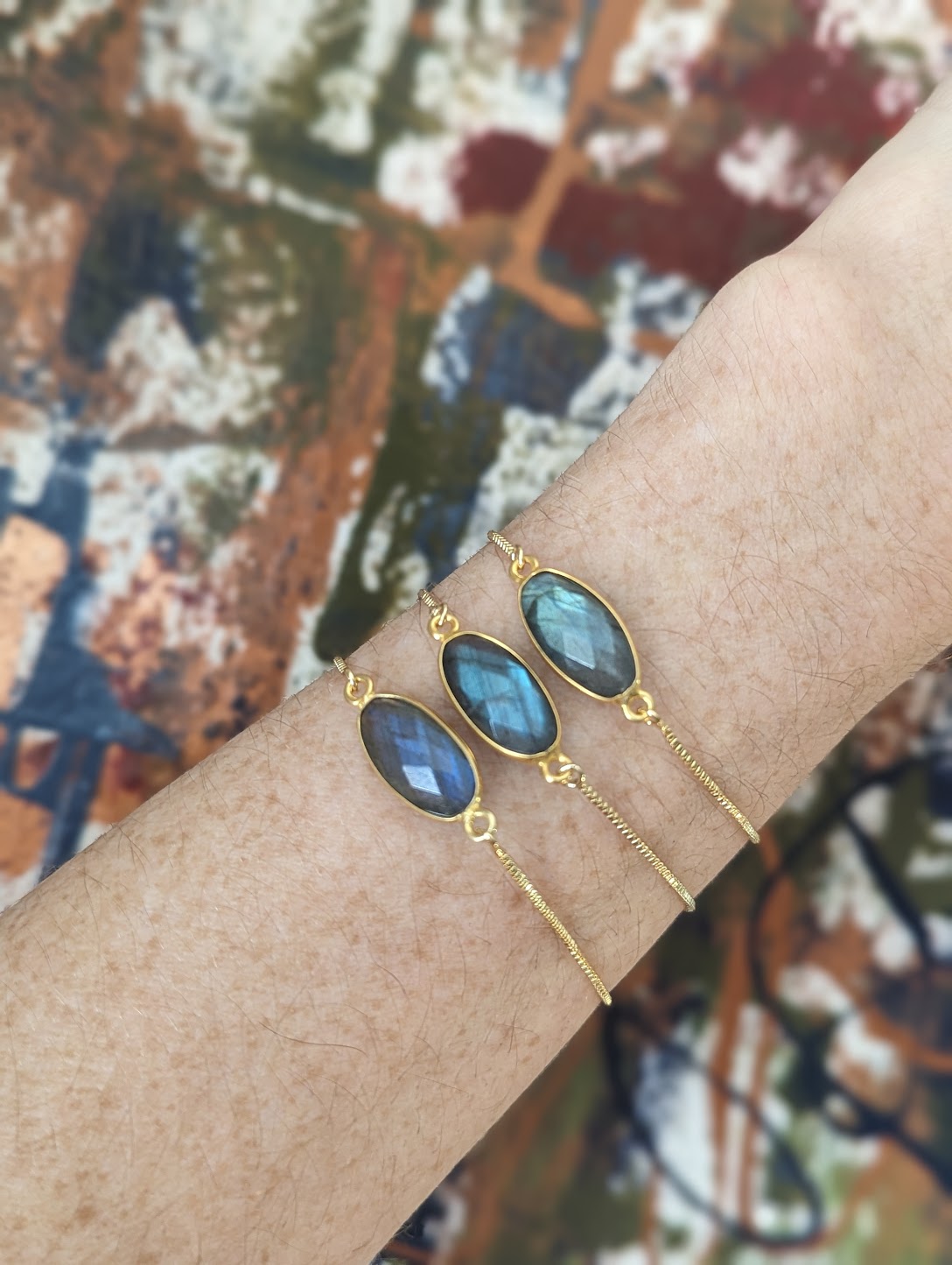 Labradorite Oval Gold Slider Bracelet