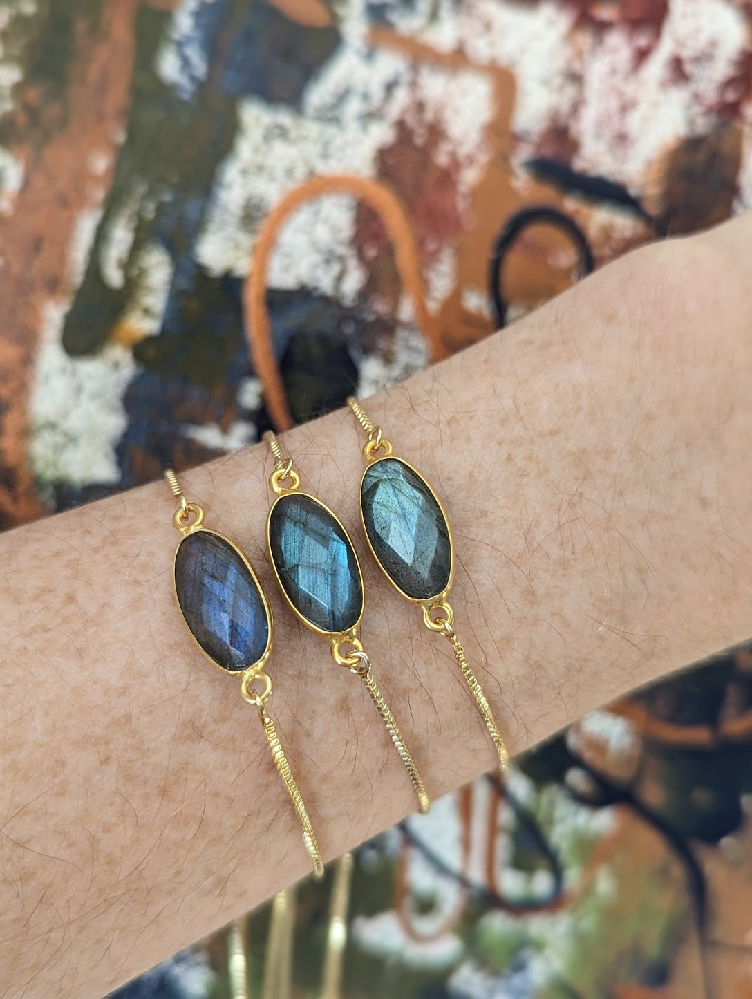 Labradorite Oval Gold Slider Bracelet