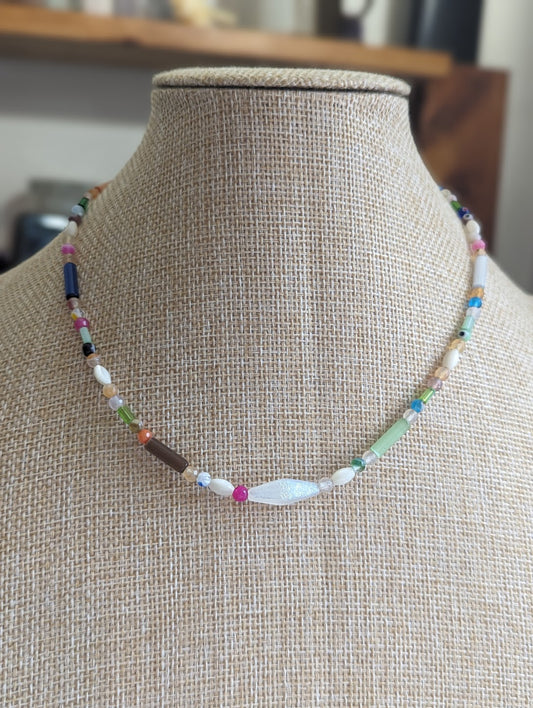 Multi-Color Mixed Glass Bead Short Necklace