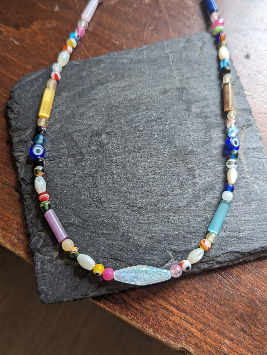 Multi-Color Mixed Glass Bead Short Necklace