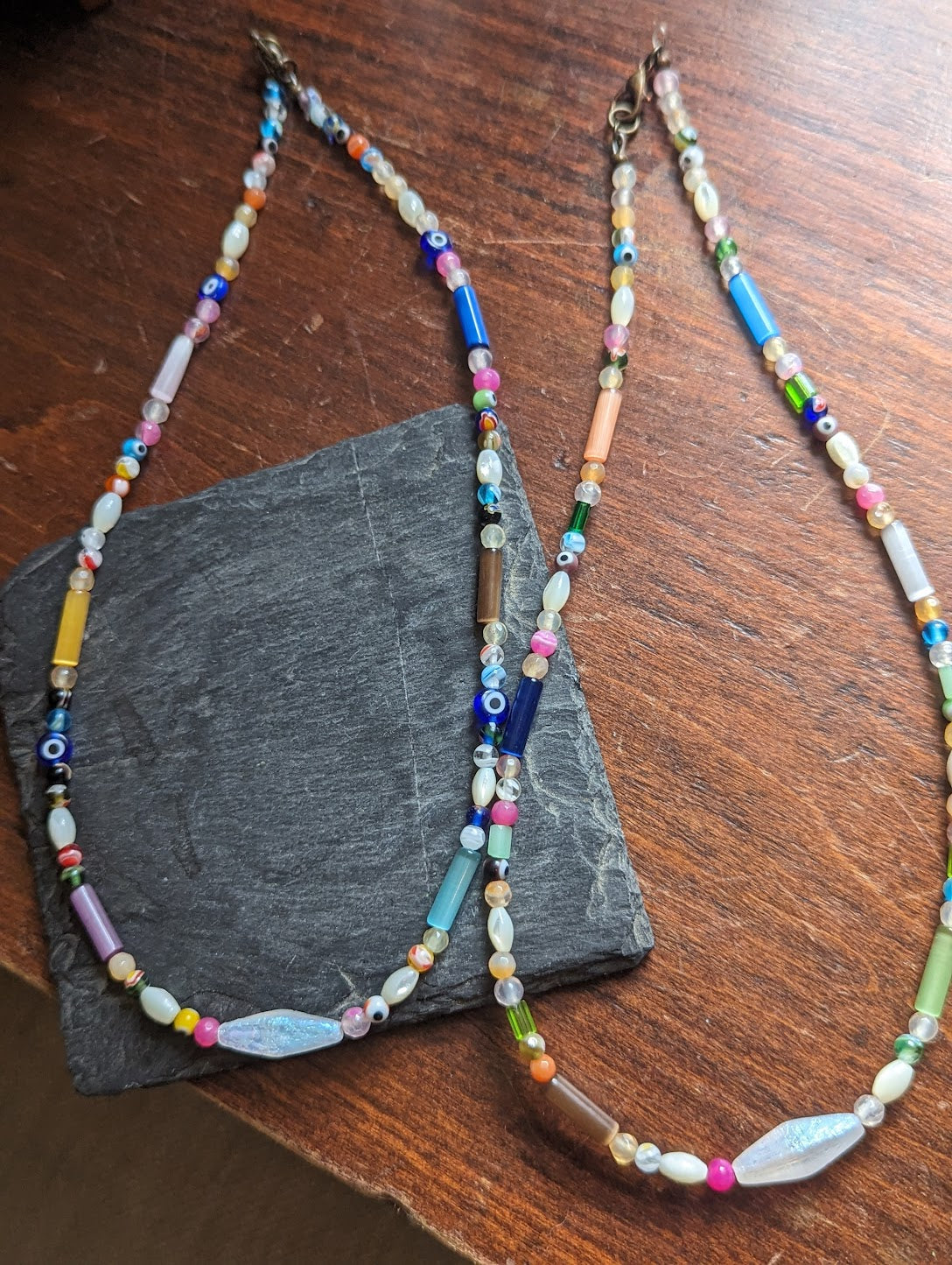 Multi-Color Mixed Glass Bead Short Necklace