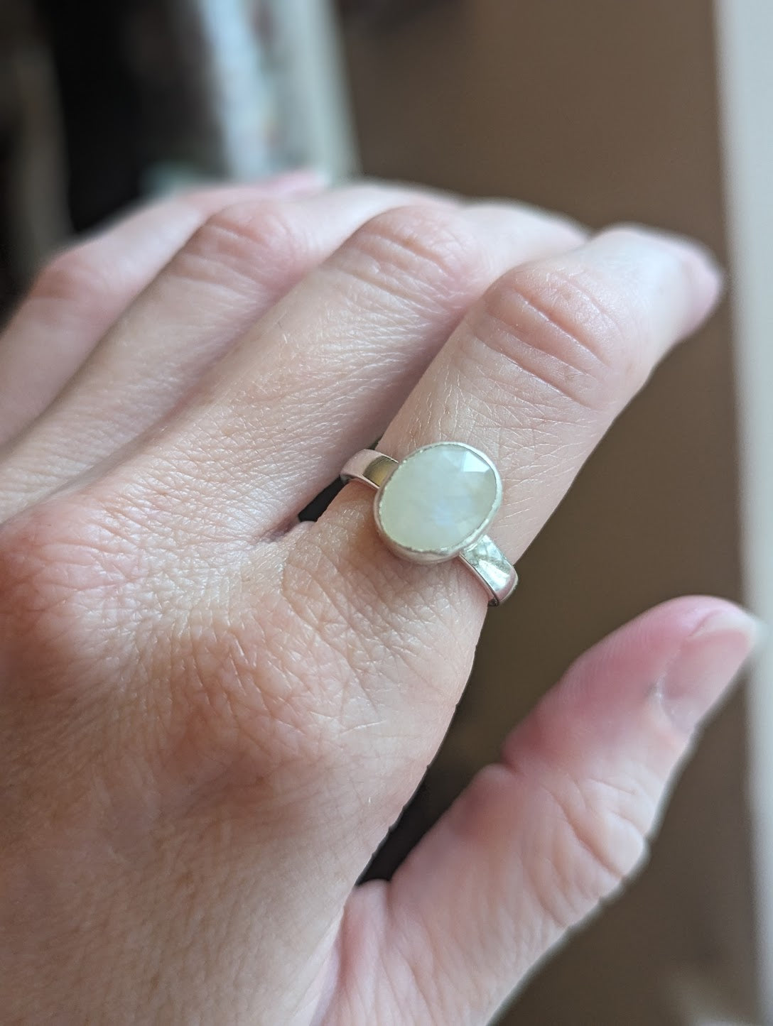 Faceted Oval Moonstone Ring - Size 7 or 8