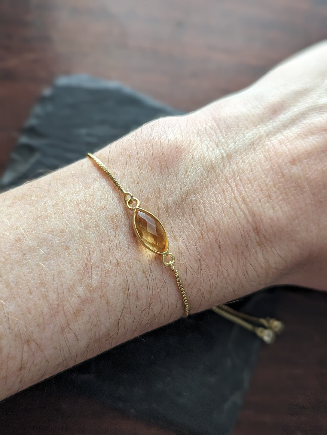 Faceted Citrine Marquise Gold Slider Bracelet