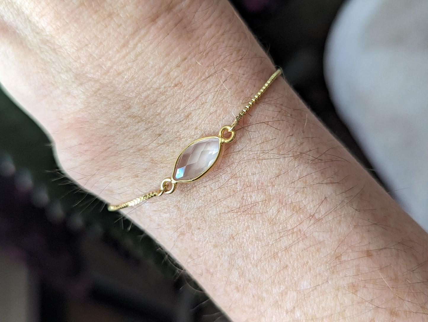 Faceted Rose Quartz Marquise Gold Slider Bracelet