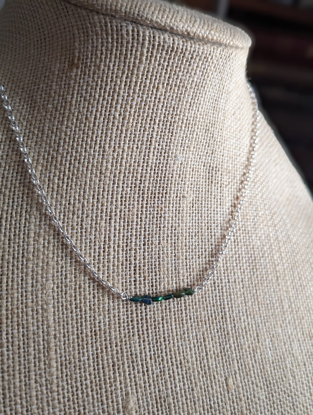 Green Ethiopian Opal Bar on Sterling Silver Chain