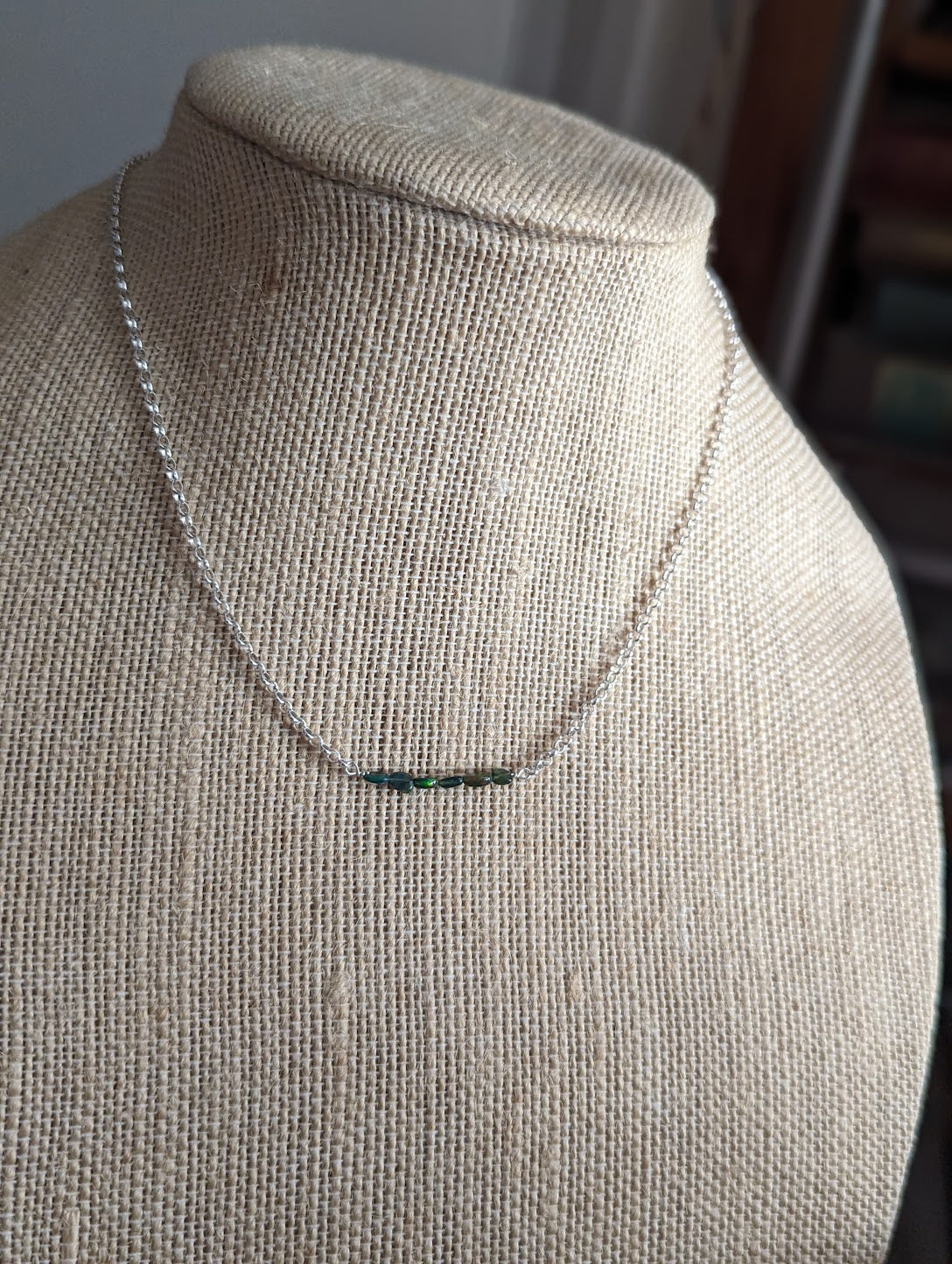 Green Ethiopian Opal Bar on Sterling Silver Chain