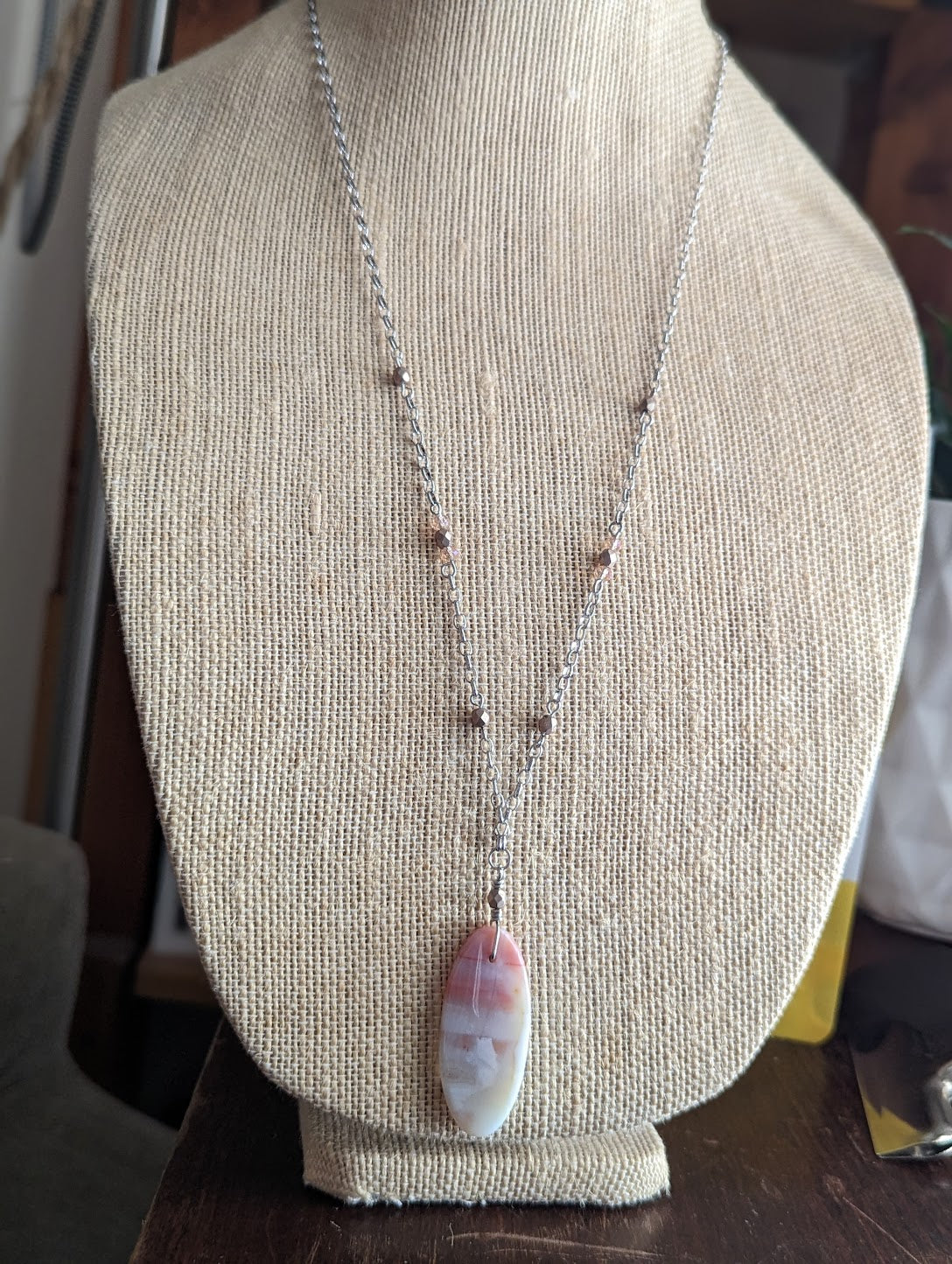 Pink Striped Botswana Agate Stainless Necklace