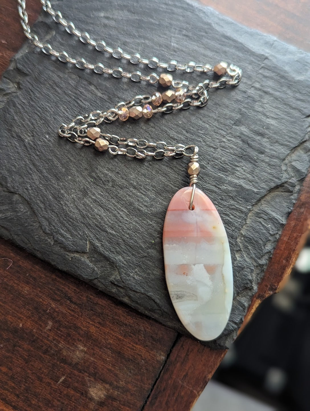 Pink Striped Botswana Agate Stainless Necklace