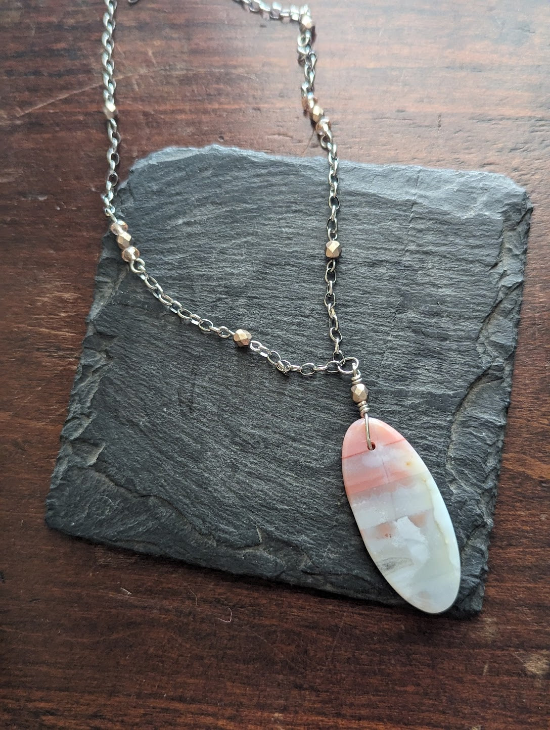 Pink Striped Botswana Agate Stainless Necklace