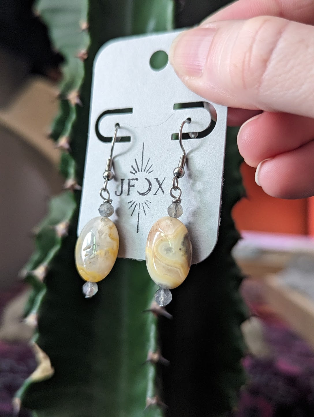 Crazy Lace Agate Oval Earrings