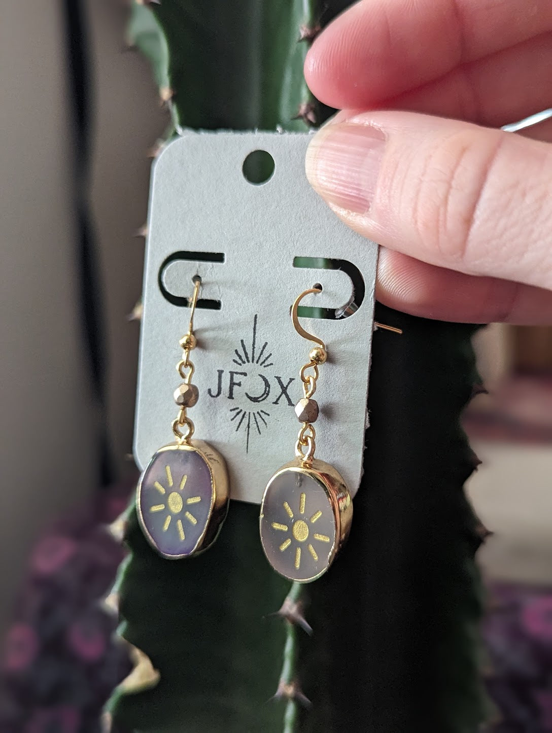 Etched Agate Sun Earrings