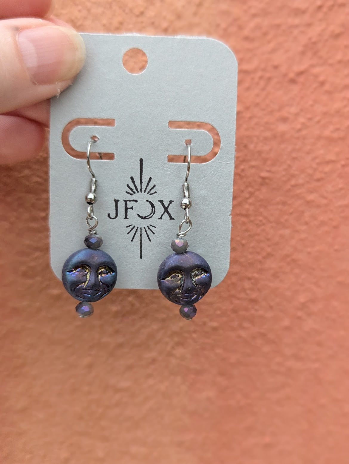 Full Moon Face Metallic Dark Blue/Purple Earrings