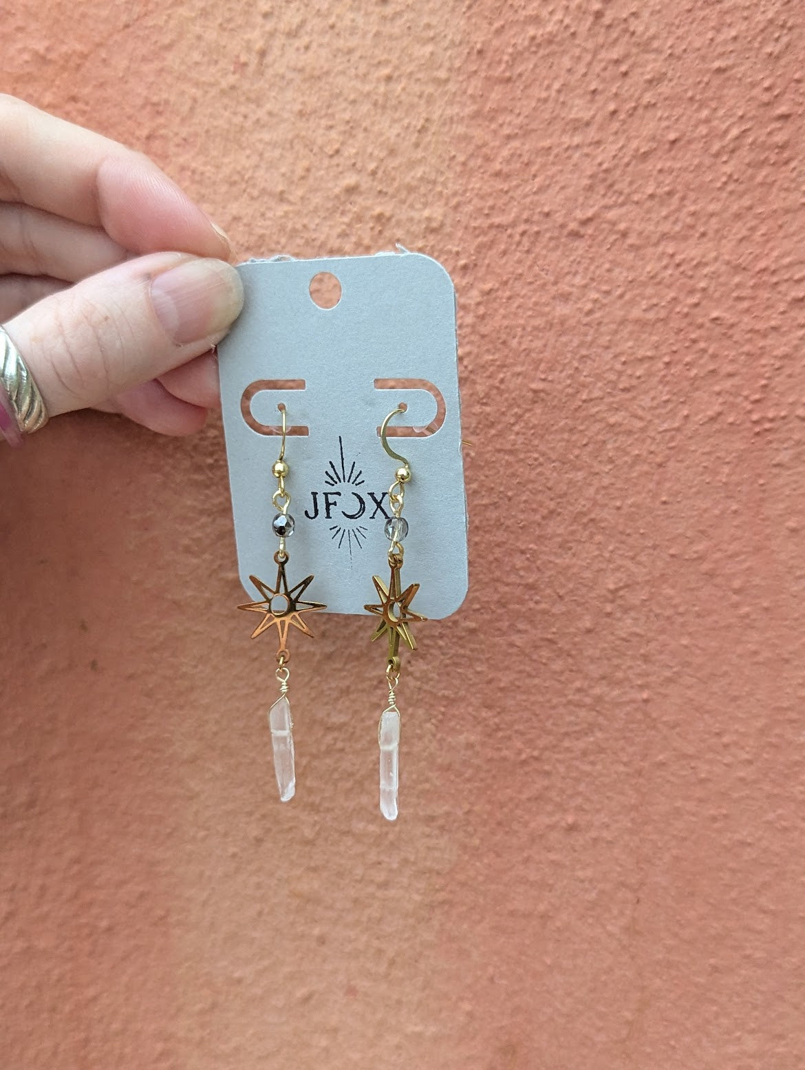 Sun Moon Quartz Crystal Earrings (Available in Silver and Gold)