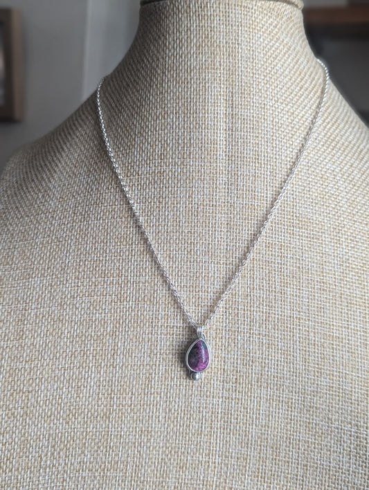 Ruby Zoisite Sterling Silver Tear Drop Necklace