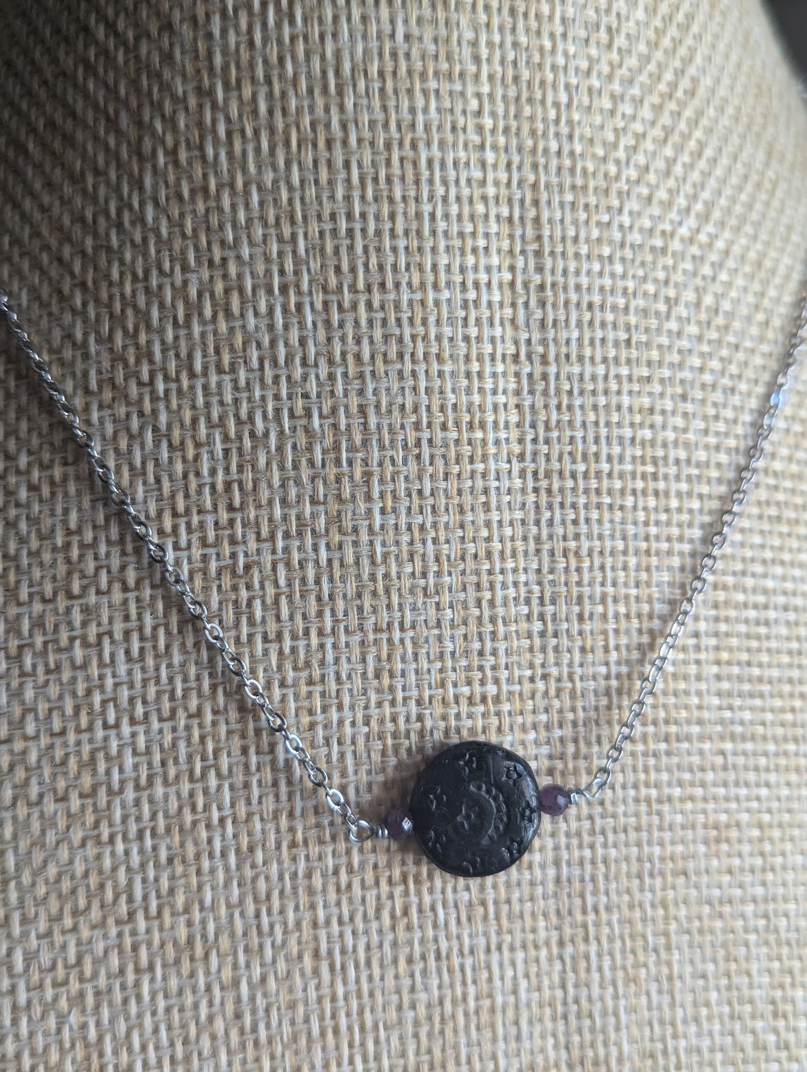 Black Crescent Moon and Lepidolite Necklace