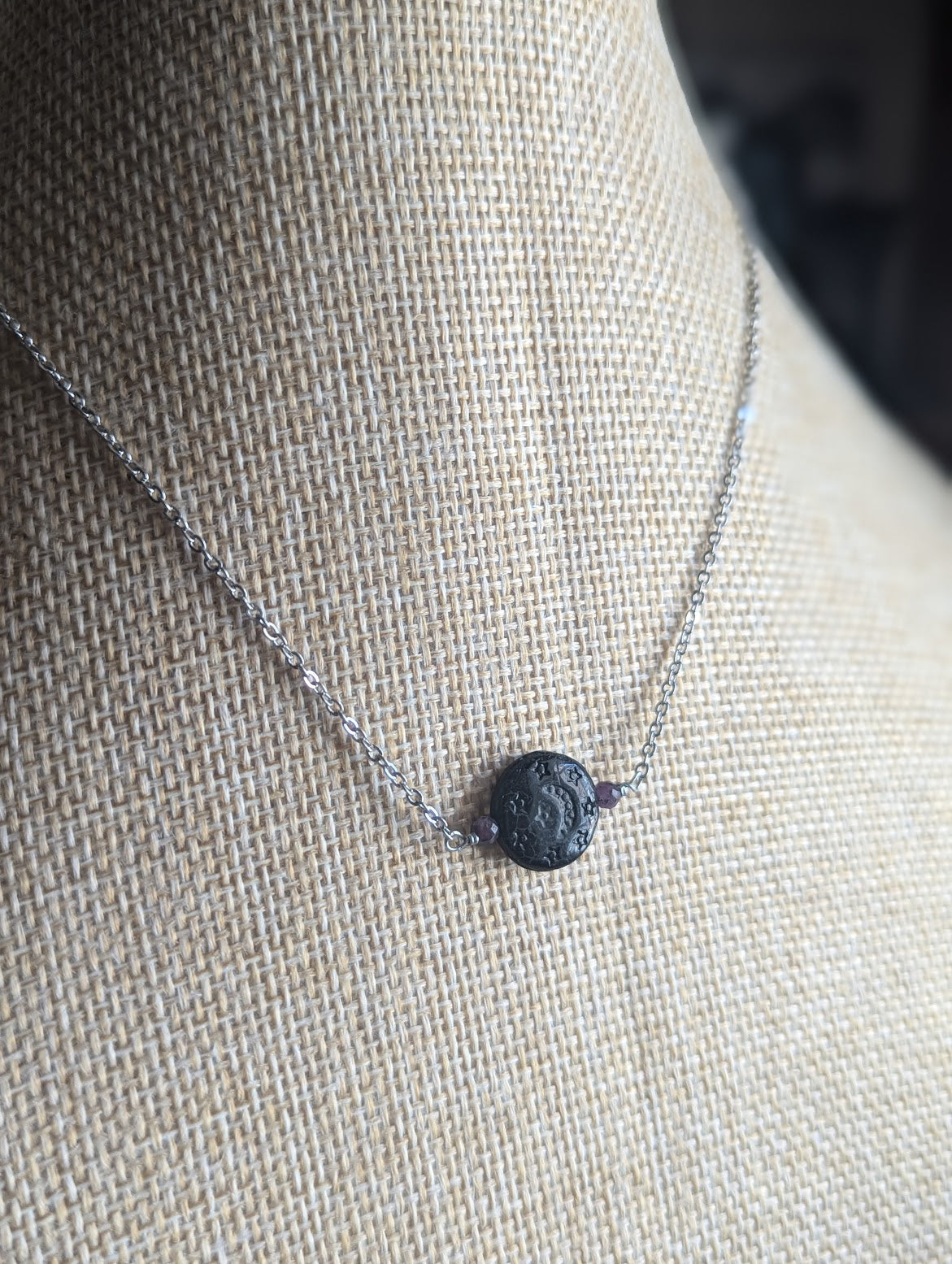 Black Crescent Moon and Lepidolite Necklace