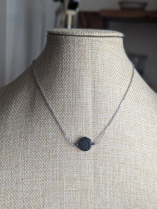 Black Crescent Moon and Lepidolite Necklace