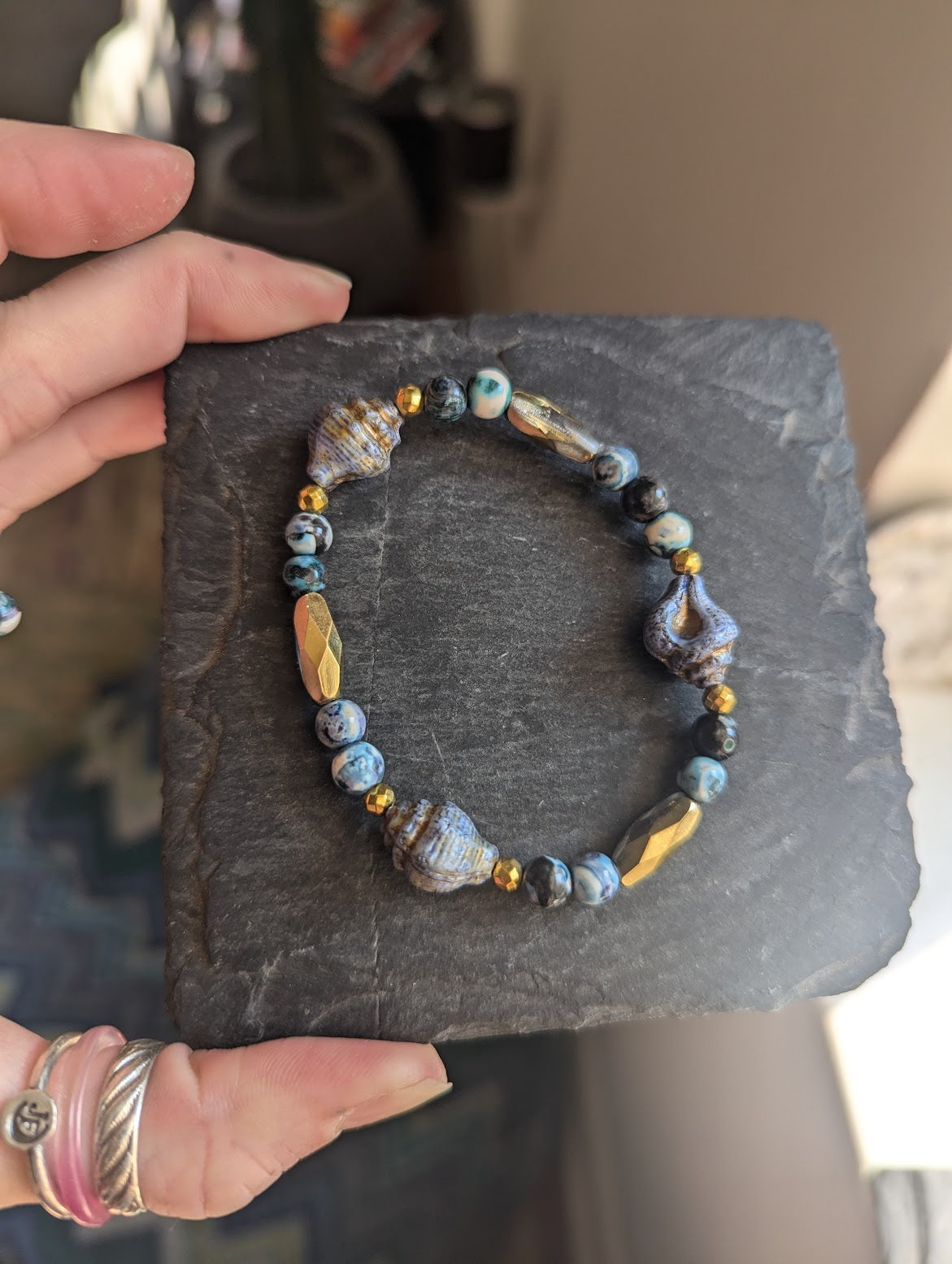 Stormy Seas Agate and Mother of Pearl Stack of 2