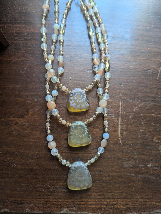 Peach and Gold Ammonite Short Beaded Necklace