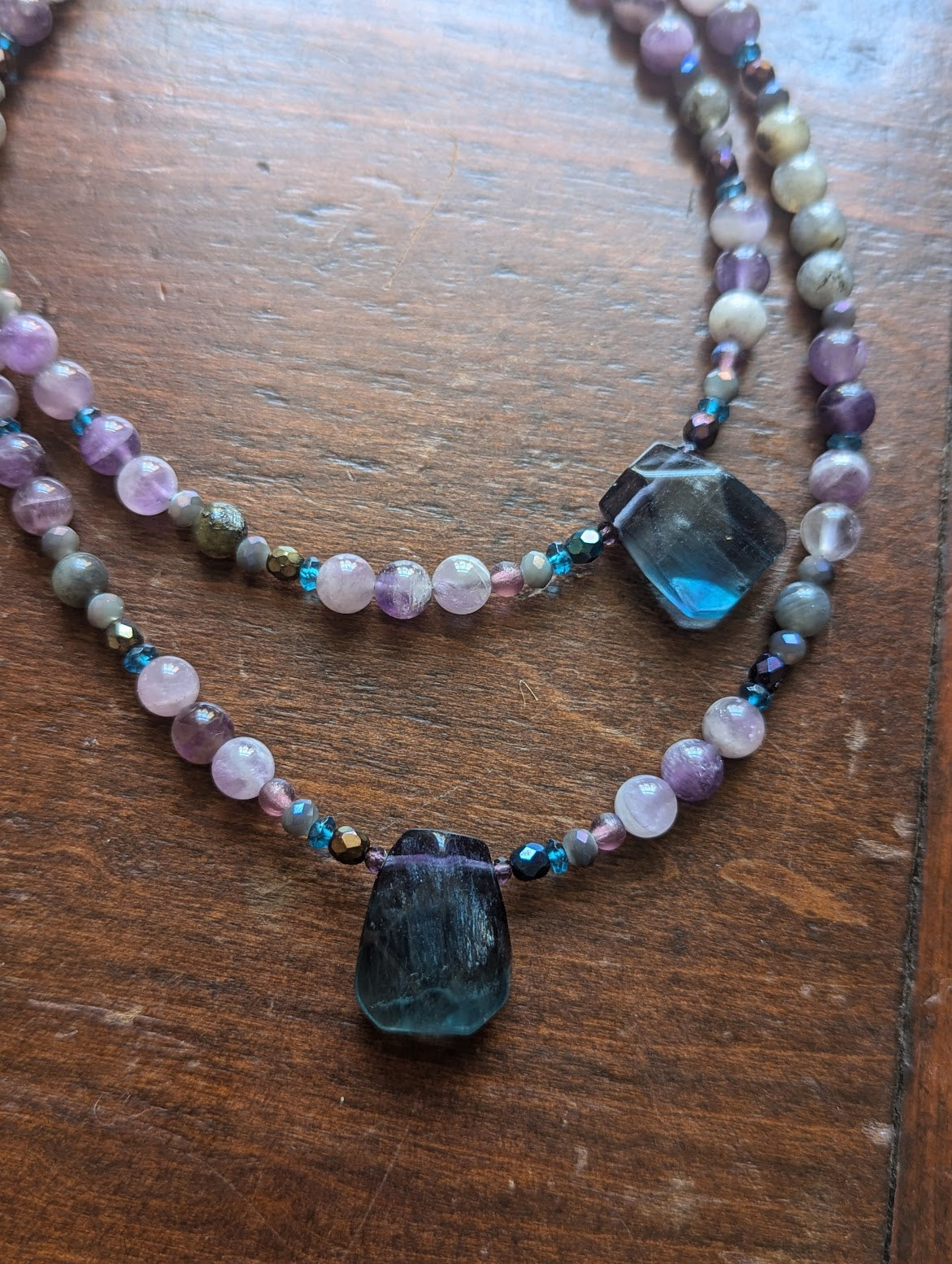 Amethyst and Fluorite Short Beaded Necklace