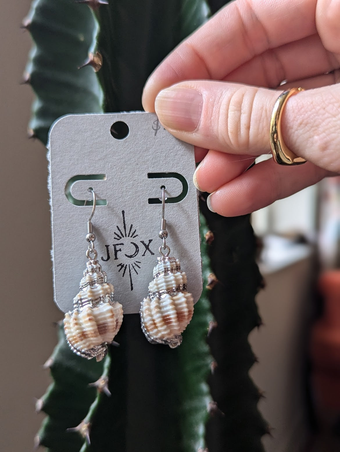 Banded Cinerea Shell Silver Earrings