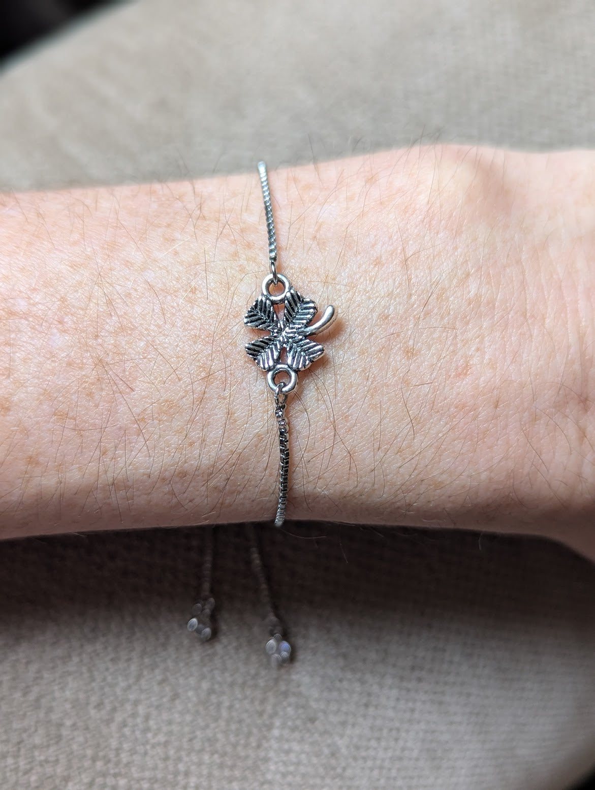 4 Leaf Clover Silver Adjustable Slider Bracelet