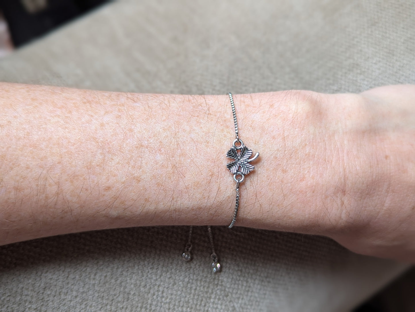 4 Leaf Clover Silver Adjustable Slider Bracelet