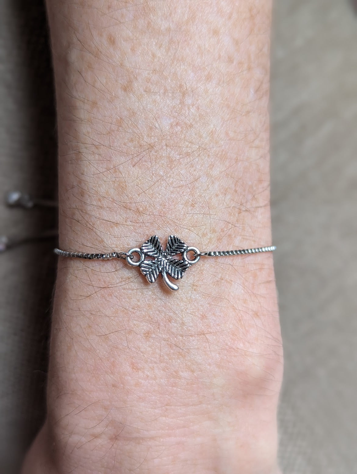 4 Leaf Clover Silver Adjustable Slider Bracelet