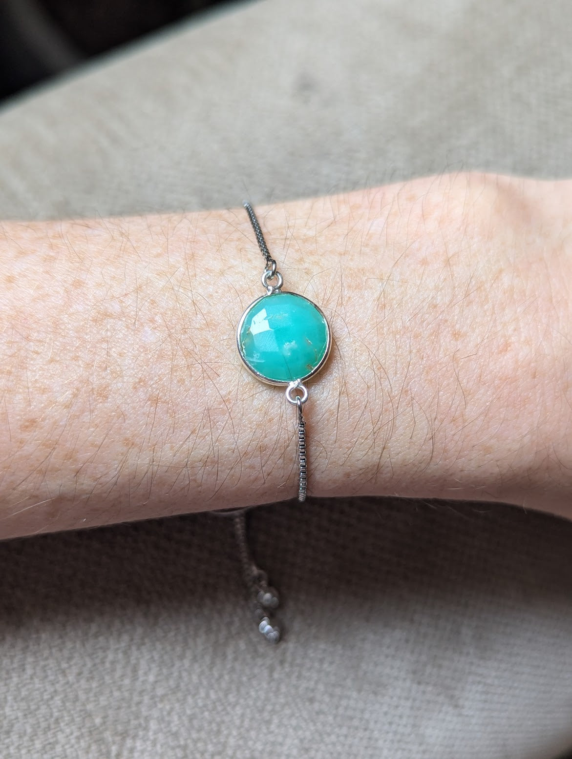 Faceted Chrysoprase Silver Slider Bracelet