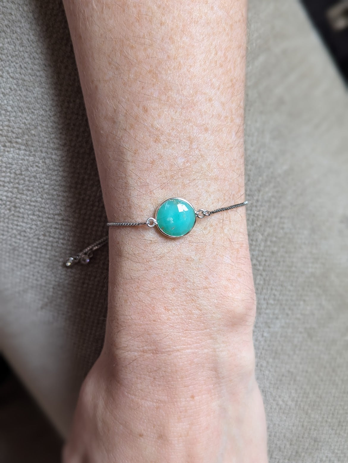 Faceted Chrysoprase Silver Slider Bracelet