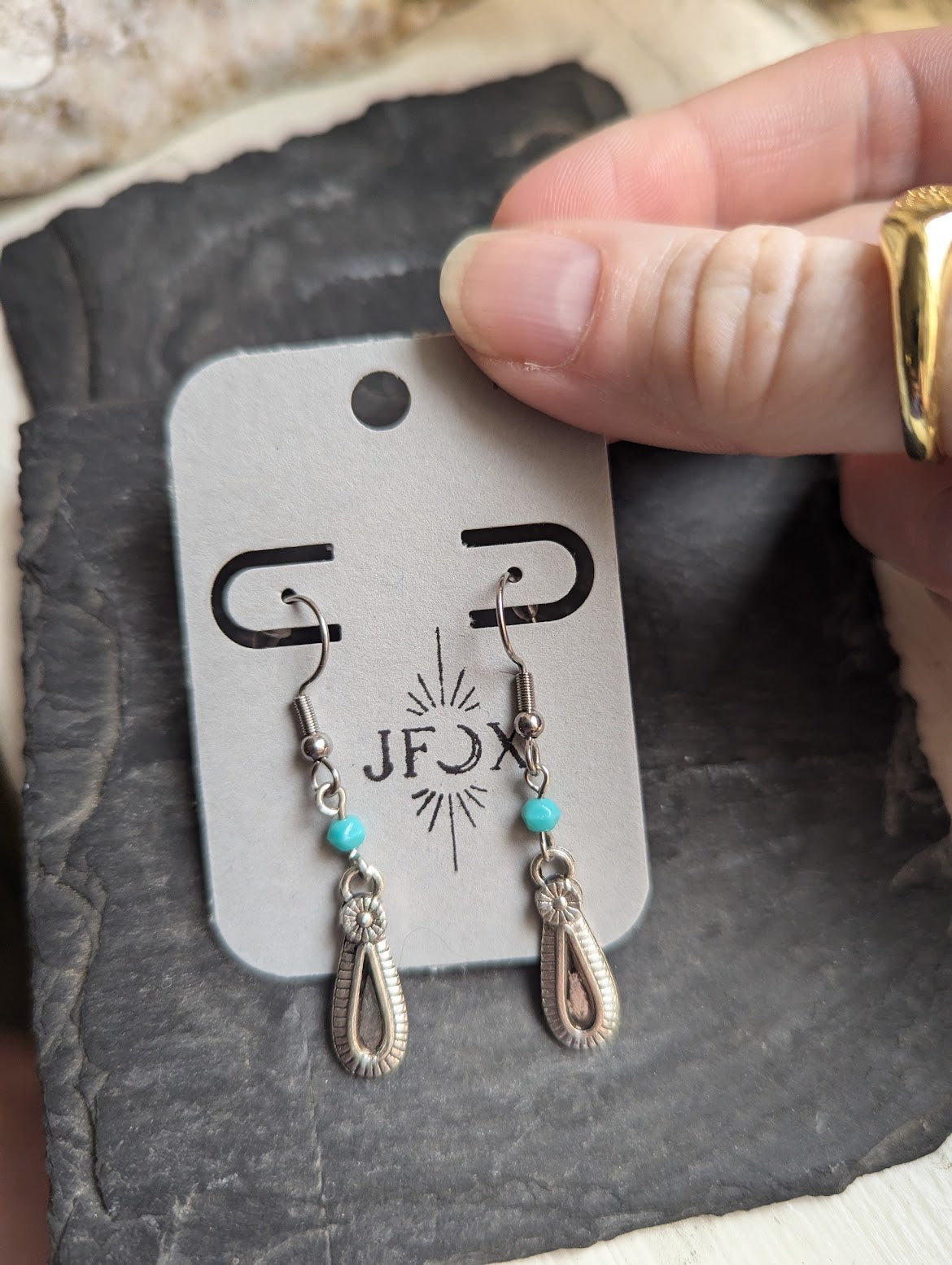 Silver and Turquoise Tear Drop Earrings