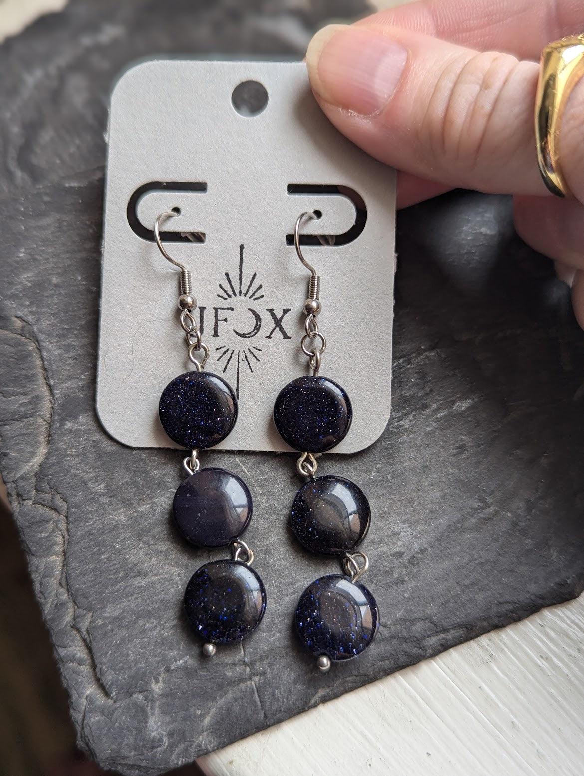 Blue Goldstone Trio Earrings