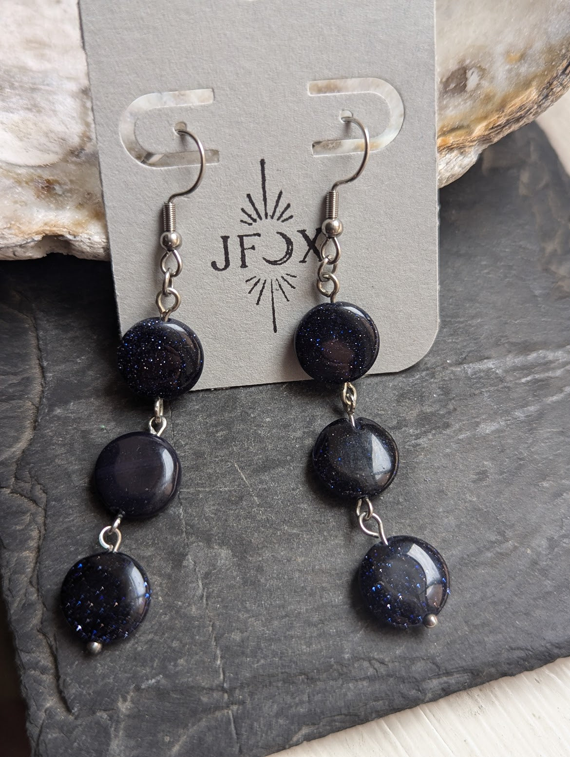 Blue Goldstone Trio Earrings