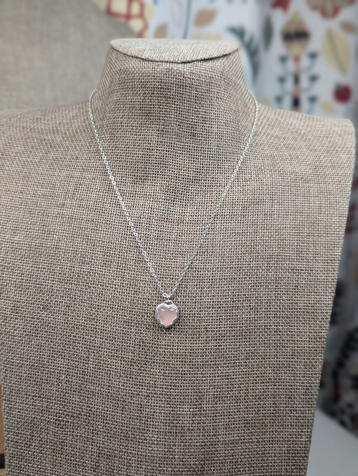 Rose Quartz Mini Heart Necklace in Sterling Silver