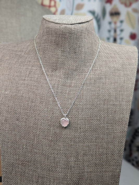 Rose Quartz Mini Heart Necklace in Sterling Silver