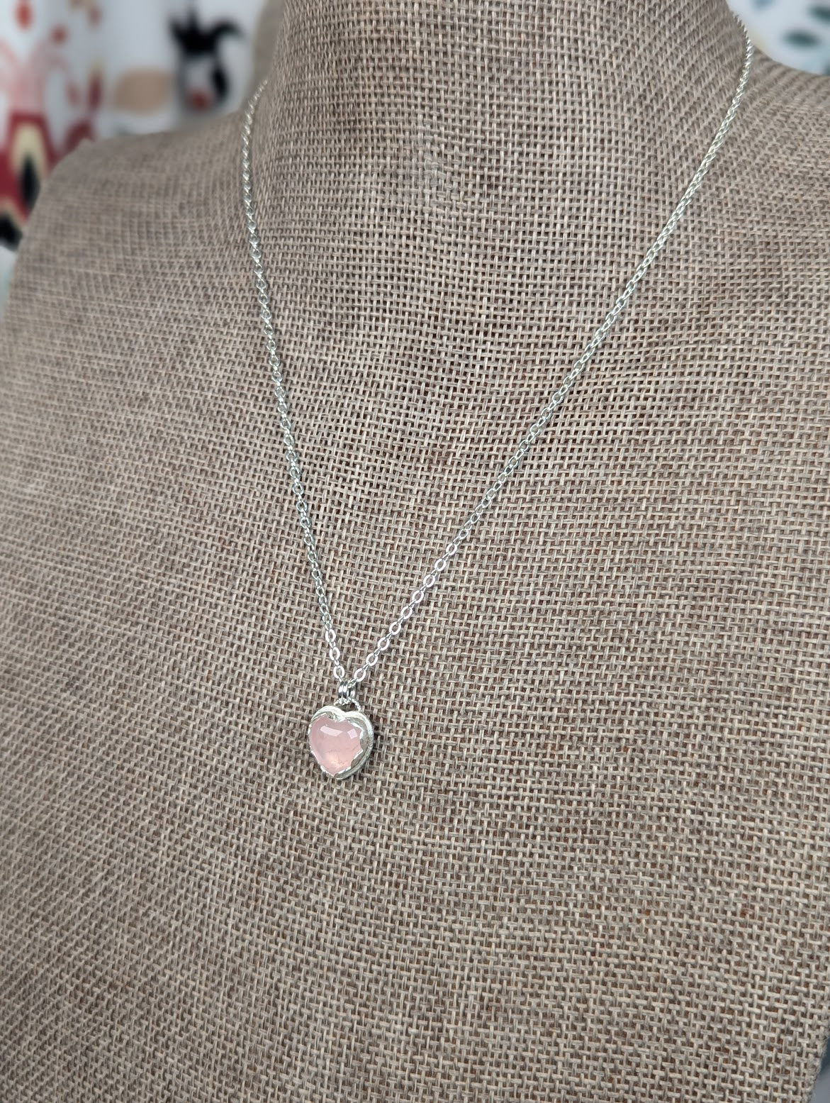 Rose Quartz Mini Heart Necklace in Sterling Silver