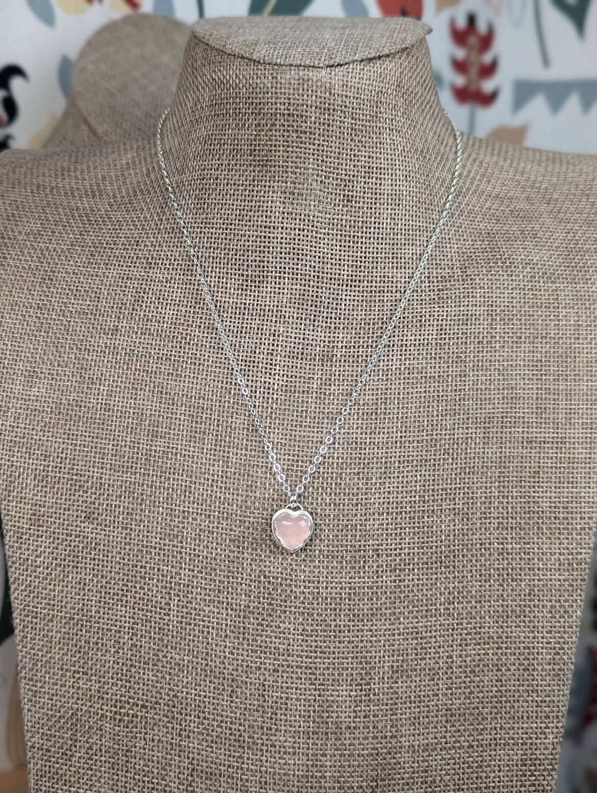 Rose Quartz Mini Heart Necklace in Sterling Silver