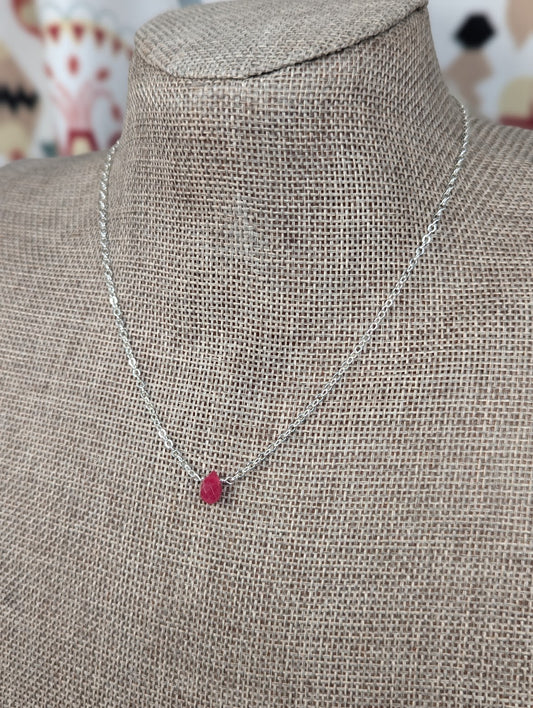 Fuchsia Pink Tear Drop Sterling Silver Necklace