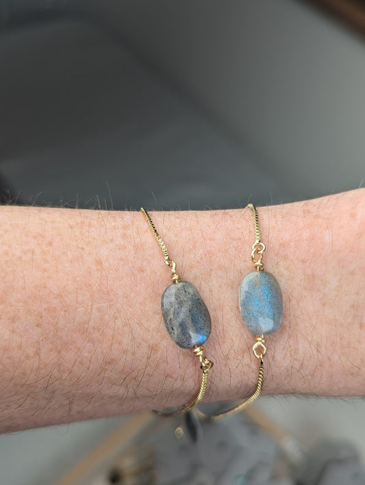 Oval Labradorite Gold Sliver Bracelet