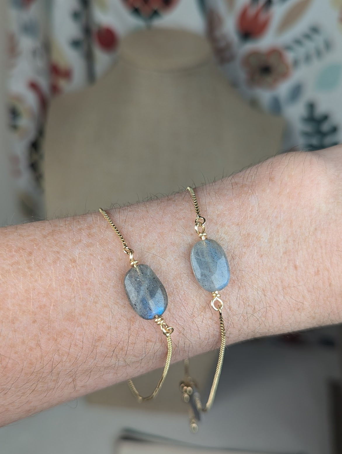 Oval Labradorite Gold Sliver Bracelet