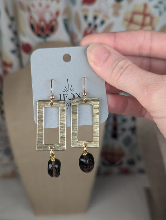 Brushed Brass and Rutilated Quartz Statement Earrings