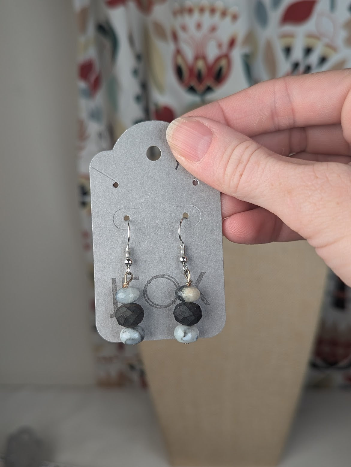 Amazonite and Gray Faceted Crystal Earrings (1 available)