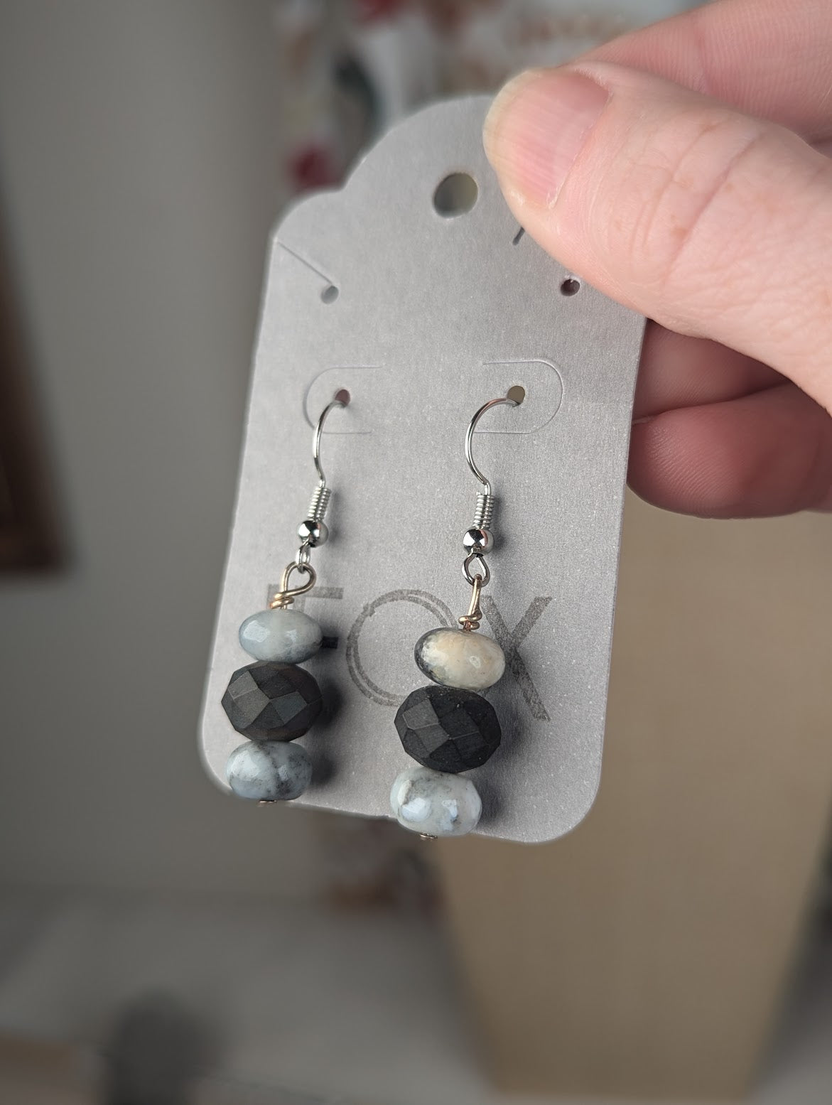 Amazonite and Gray Faceted Crystal Earrings (1 available)