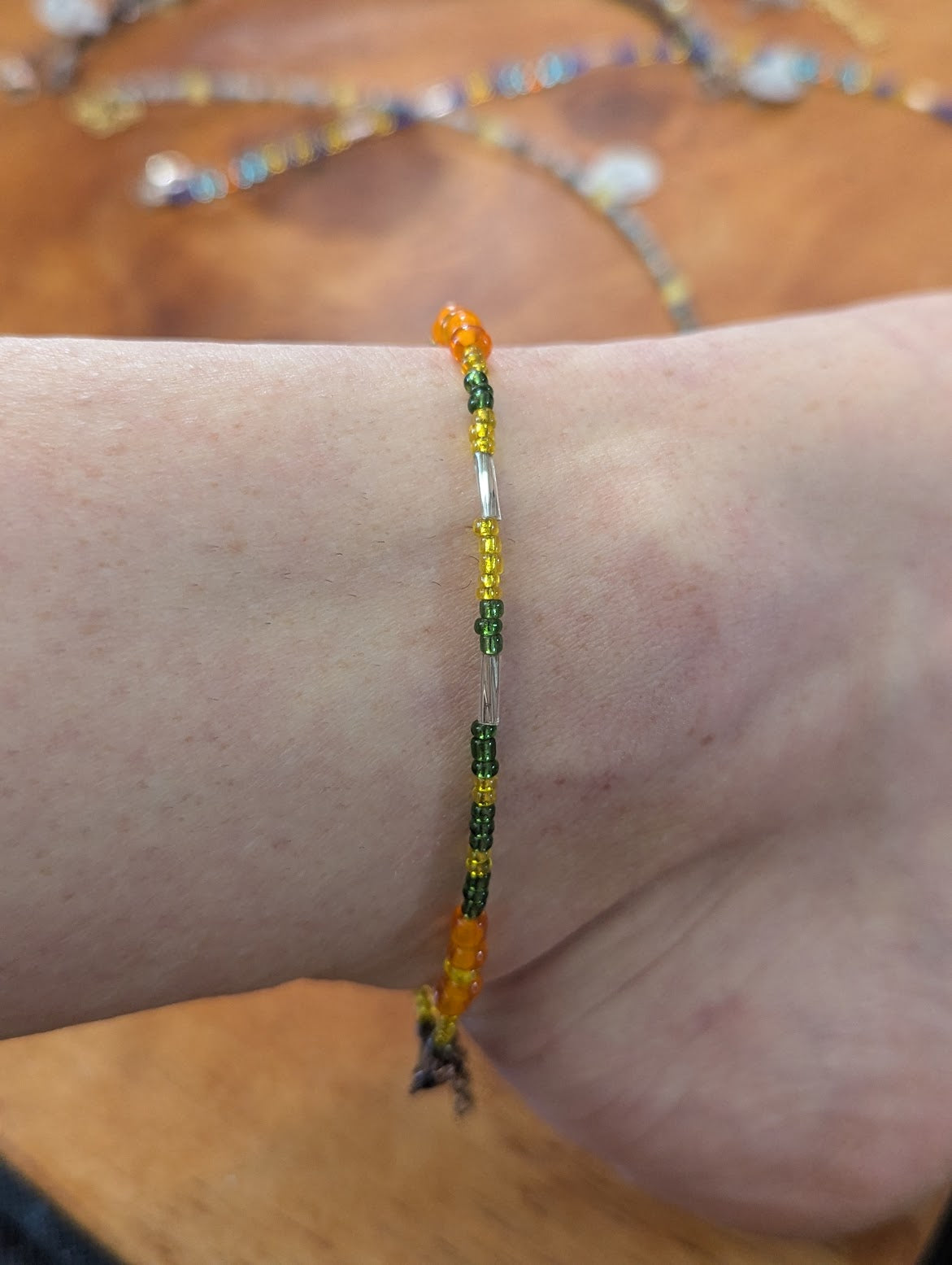 Orange, Yellow and Green Beaded Anklet