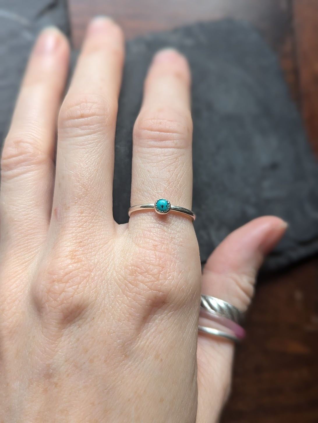 4mm Turquoise Sterling Silver Stacker Ring MTO (Various Sizes Available)